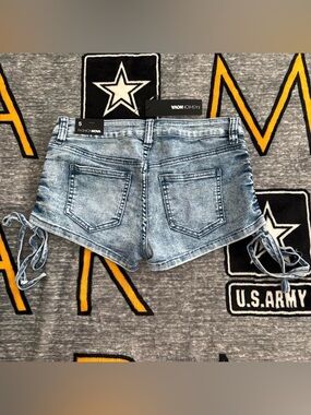 Fashion Nova Light Blue High-Rise Distressed Denim Shorts